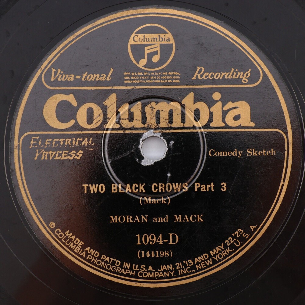 Moran And Mack – Two Black Crows (Parts 3 And 4) - 1927 10" 78 rpm Record 1094-D